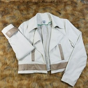 Worthington Moto Crop Open Front Blazer Beige XL